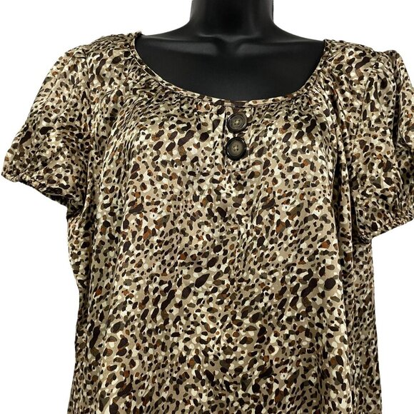 CATO Tunic Blouse Top Leopard Animal Print Brown Button Accent Size Large - Picture 2 of 5